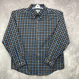ST. John's Bay Iron Free Button Down Shirt Mens Large Blue Plaid Long Sleeve